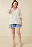 HK1754W Ivory Plus Heart Knitted Puff Sleeve Knit Top Full Body