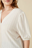 HK1754W Ivory Plus Heart Knitted Puff Sleeve Knit Top Detail