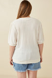 HK1754W Ivory Plus Heart Knitted Puff Sleeve Knit Top Back