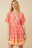 Womens Bordered Hem Floral Print V Neck Dress