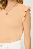 HN4033 APRICOT Womens Textured Knit Ruffled Tank Detail