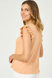 HN4033 APRICOT Womens Textured Knit Ruffled Tank Back