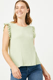 HN4033 SAGE Womens Textured Knit Ruffled Tank Front