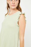 HN4033 SAGE Womens Textured Knit Ruffled Tank Side