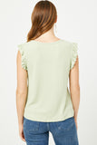 HN4033 SAGE Womens Textured Knit Ruffled Tank Back