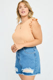 HN4033W APRICOT Plus Textured Knit Ruffled Tank Side