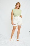 HN4033W SAGE Plus Textured Knit Ruffled Tank Full Body