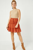 HN4116 RUST Womens Crochet Hem Tiered Ruffle Skirt Full Body