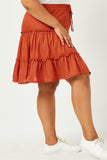 HN4116W RUST Plus Crochet Hem Tiered Ruffle Skirt Side