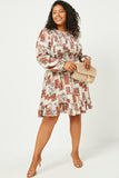 HN4118W RUST Plus Paisley Patchwork Print Smocked Dress Full Body