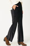 HN4221 BLACK Womens Wide Leg Velvet Corduroy Pants Side