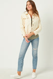 HN4256 CREAM Womens Slouchy Fit Stretch Raw Edge Detail Colored Denim Jacket Full Body