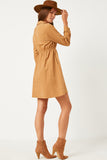 HN4259 CAMEL Womens Button Down Cinched Waist Corduroy Dress