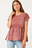 Womens Ribbed Velvet Round Neck Babydoll Top