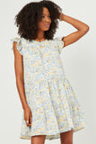 Womens Floral Ruffle Sleeve Tiered Dress