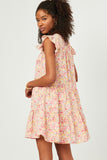 Womens Floral Ruffle Sleeve Tiered Dress