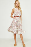 HY2904 OFF WHITE Womens Paisley Print Ruffle Neck Sleeveless Dress Side