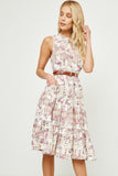 HY2904 OFF WHITE Womens Paisley Print Ruffle Neck Sleeveless Dress Front