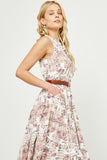 HY2904 OFF WHITE Womens Paisley Print Ruffle Neck Sleeveless Dress Detail