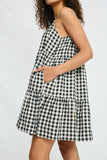 HY2954 BLACK Womens Gingham Tiered Sleeveless Dress Side