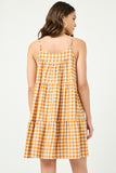 HY2954 ORANGE Womens Gingham Tiered Sleeveless Dress Back