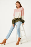 Womens Color Block Popcorn Pullover Sweater