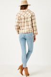 HY5249 BEIGE Womens Brushed Plaid Wide Sleeve Patch Pocket Shacket Side