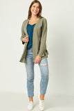 HY5469 OLIVE Womens Ruffle Hem Raw Edge Detail Waffle Knit Cardigan Full Body