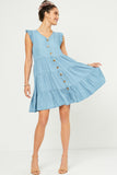 HY5607 Light Denim Womens Ruffle Button Down Tiered Dress Side