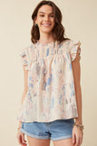 Womens Watercolor Smocked Ruffled Tank