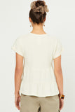 HY5642 CREAM Womens Textured Tiered Peplum Knit Top Back