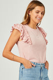 HY5873 MAUVE Womens Marled Textured Ruffled Rib Knit Tank Side