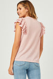 HY5873 MAUVE Womens Marled Textured Ruffled Rib Knit Tank Back