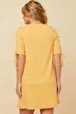 HY5944 MUSTARD Womens Tie Sleeve Striped Dress Back