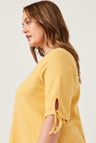 HY5944W MUSTARD Plus Tie Sleeve Striped Dress Detail