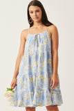 Front Tie Textured Floral Tiered Tank Dress