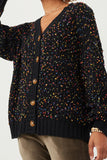 HY6099 Black Mix Womens Confetti Popcorn Knit Buttoned Sweater Cardigan Detail