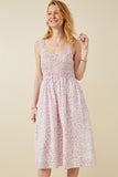 HY6107 Mauve Womens Abstract Polka Dot Print Smocked Tank Dress Front