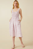 HY6107 Mauve Womens Abstract Polka Dot Print Smocked Tank Dress Full Body