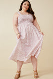 HY6107W Mauve Plus Abstract Polka Dot Print Smocked Tank Dress Full Body