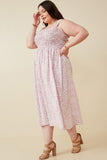 HY6107W Mauve Plus Abstract Polka Dot Print Smocked Tank Dress Side