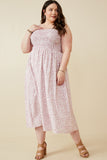 HY6107W Mauve Plus Abstract Polka Dot Print Smocked Tank Dress Pose