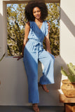 Tencel Buttoned Ruffle Tank Wideleg Jumpsuit