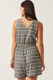 HY6112 BLACK Womens Engineered Stripe Drawstring Sleeveless Romper Back