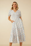 Womens Soft Floral V Neck Smocked Dress