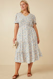 Plus Soft Floral V Neck Smocked Dress Full Body