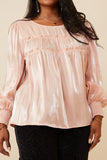 HY6372W BLUSH Plus Iridescent Ruffled Smock Cuff Top Detail