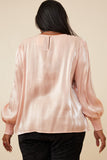 HY6372W BLUSH Plus Iridescent Ruffled Smock Cuff Top Back