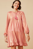 Womens Textured Iridescent Tasseled Long Sleeve Dress