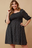 HY6509W Black Womens Ditsy Floral Smocked Square Neck Dress Front